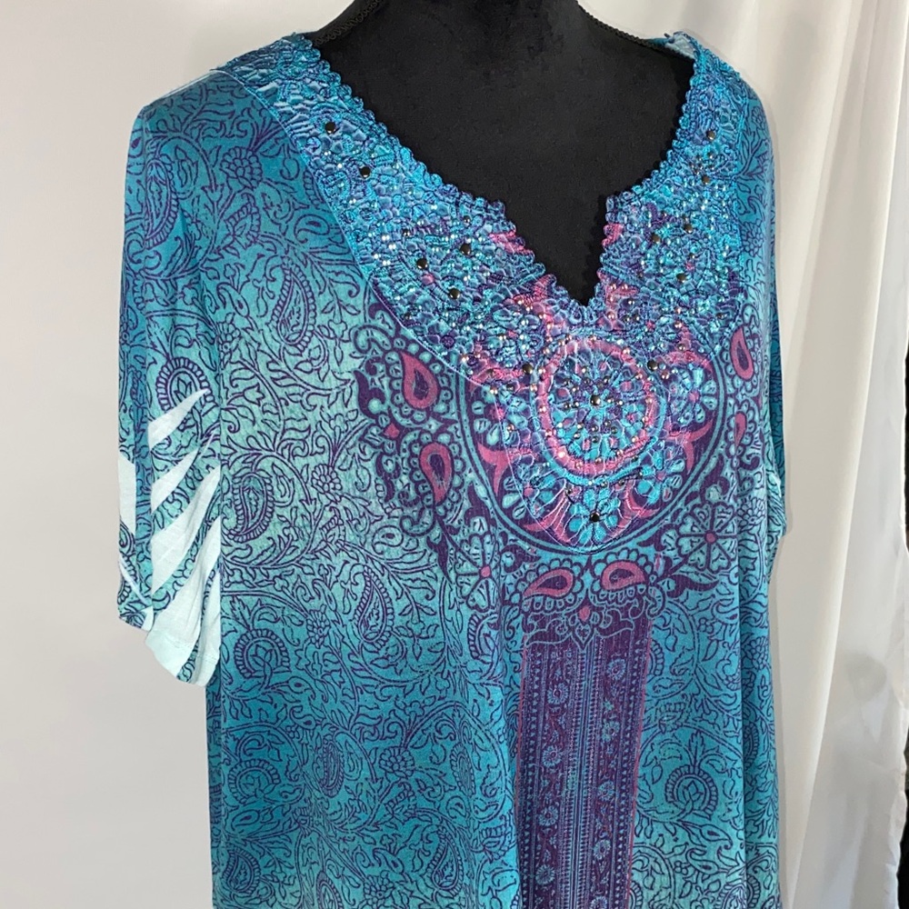 Catherine’s Blue Purple Embellished Women's Petite Tunic Style Top 1XWP - Picture 4 of 9